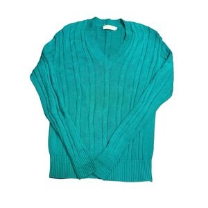 Brooks Brothers Men's Cable Knit Combed Cotton V Neck Sweater Sz S VTG USA Green